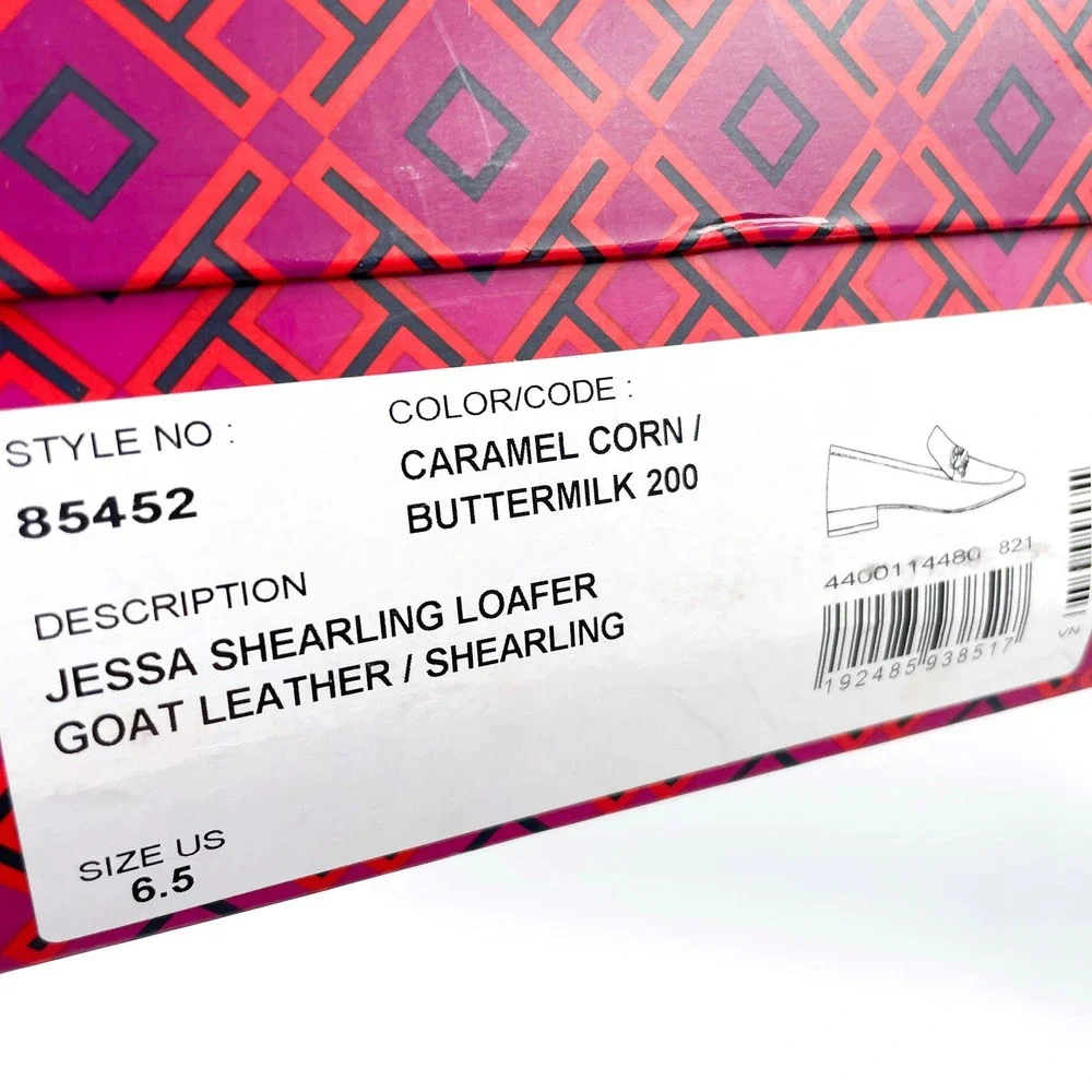 Tory Burch Jessa Shearling Loafers‎ Caramel Tan Leather Horsebit Sz 6.5
